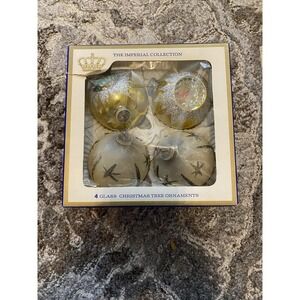 Box of 4 Jumbo Vtg Atomic Indent Sears Imperial Christmas Tree Ornaments Glass